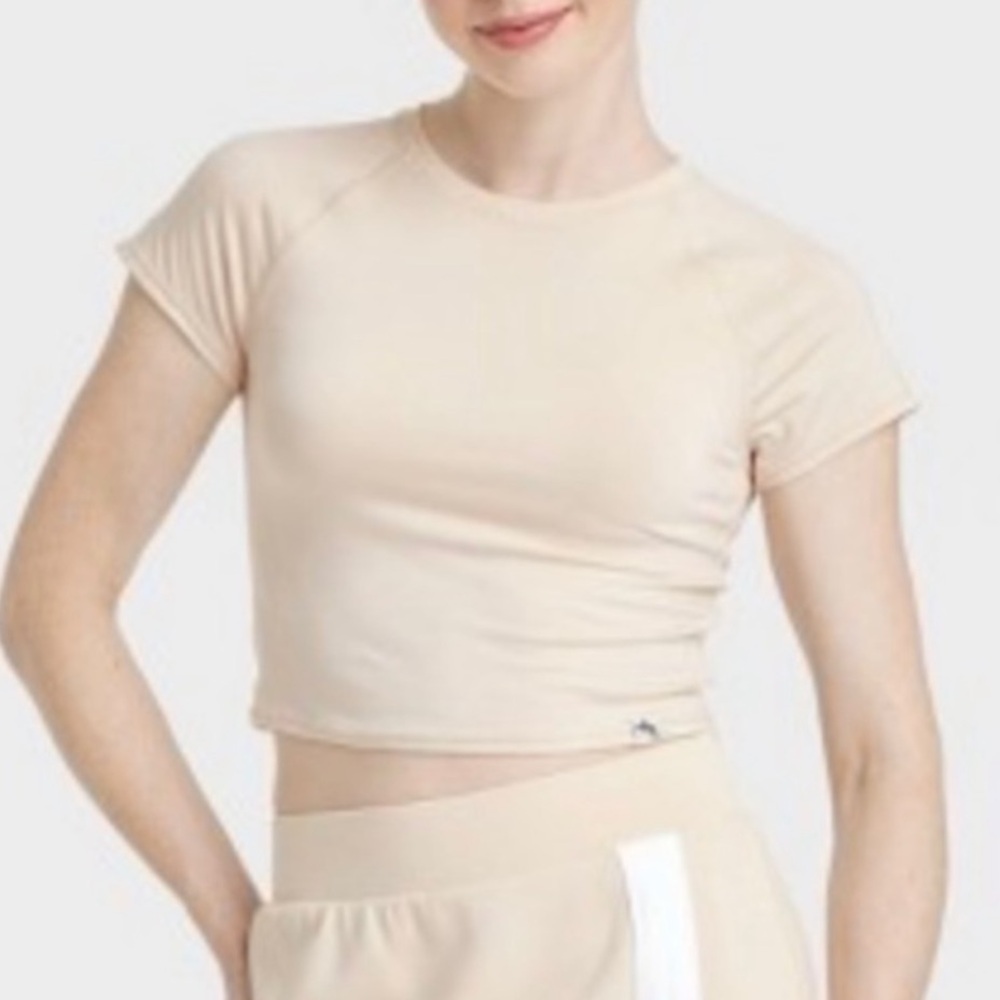 JoyLab Almond Cream Moisture Wicking Short Sleeve Stretchy Shirt